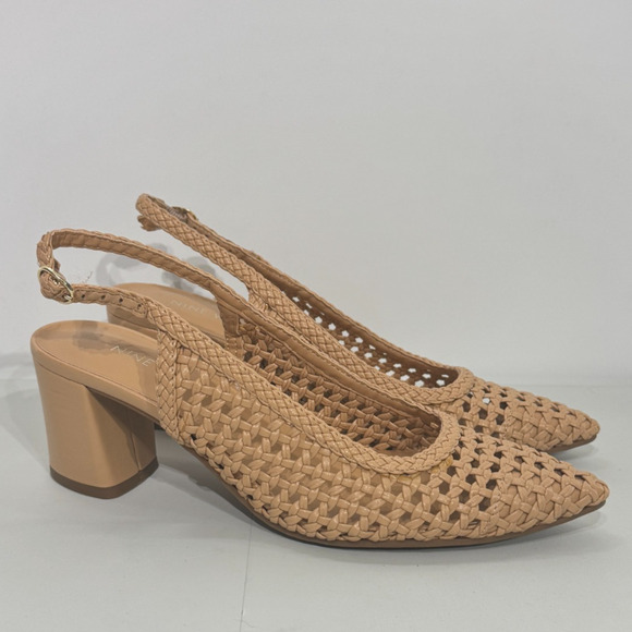 Nine West Shoes - Nine West Elma 2 Woven Slingback Pumps Sz 7.5 Nude Tan Minimalist Coastal Office